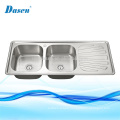 CUPC Used Commercial Handmade Double Bowl Handmade Stainless Steel Inox Enamel Kitchen Sink With Tray